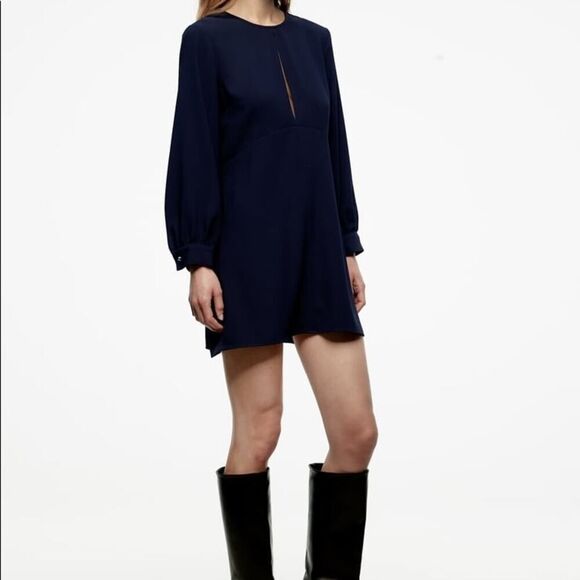 ZARA BLOGGER FAVORITE RHINESTONE TRIM DRESS BLUE - Picture 6 of 11